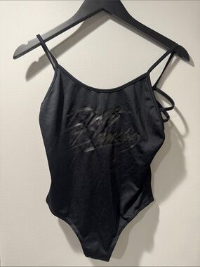 Black One-Piece Swimsuit with Script Logo Detail